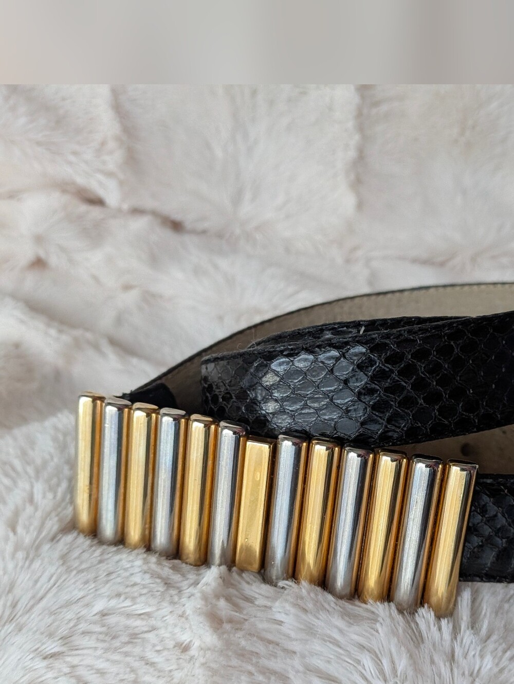 Vintage Saks Fifth Avenue Genuine Snake Skin Belt Gold&Silver Tone Hardware M/L